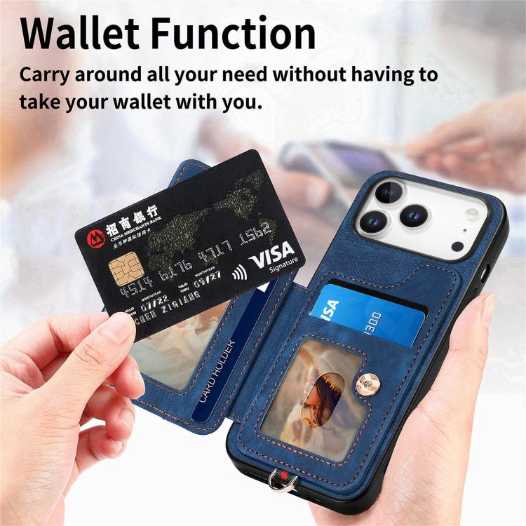 For iPhone 17 Pro Max Retro Skin-feel Ring Multi-card Wallet Phone Case