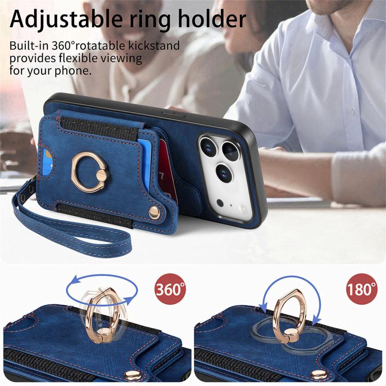 For iPhone 17 Pro Max Retro Skin-feel Ring Multi-card Wallet Phone Case