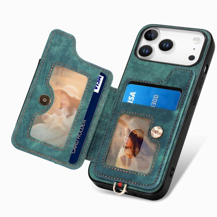 For iPhone 17 Pro Max Retro Skin-feel Ring Multi-card Wallet Phone Case