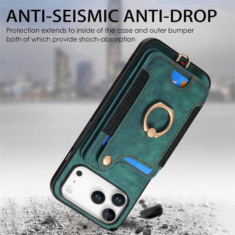 For iPhone 17 Pro Max Retro Skin-feel Ring Multi-card Wallet Phone Case