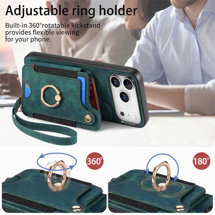 For iPhone 17 Pro Max Retro Skin-feel Ring Multi-card Wallet Phone Case
