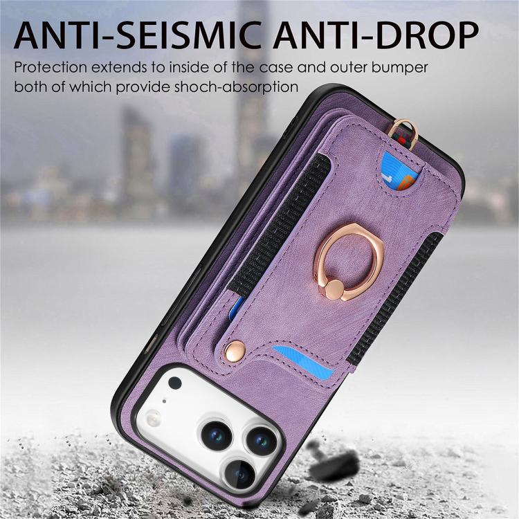 For iPhone 17 Pro Max Retro Skin-feel Ring Multi-card Wallet Phone Case