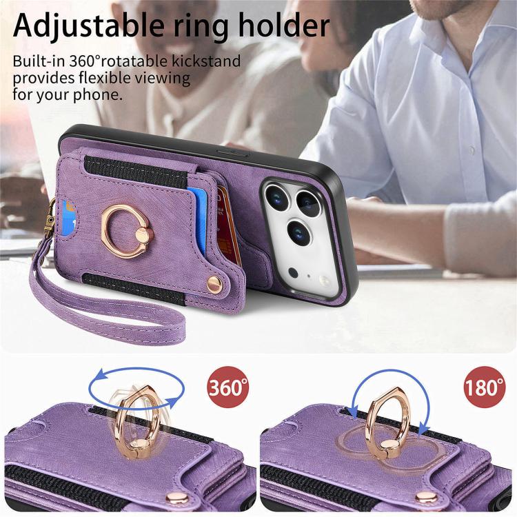 For iPhone 17 Pro Max Retro Skin-feel Ring Multi-card Wallet Phone Case
