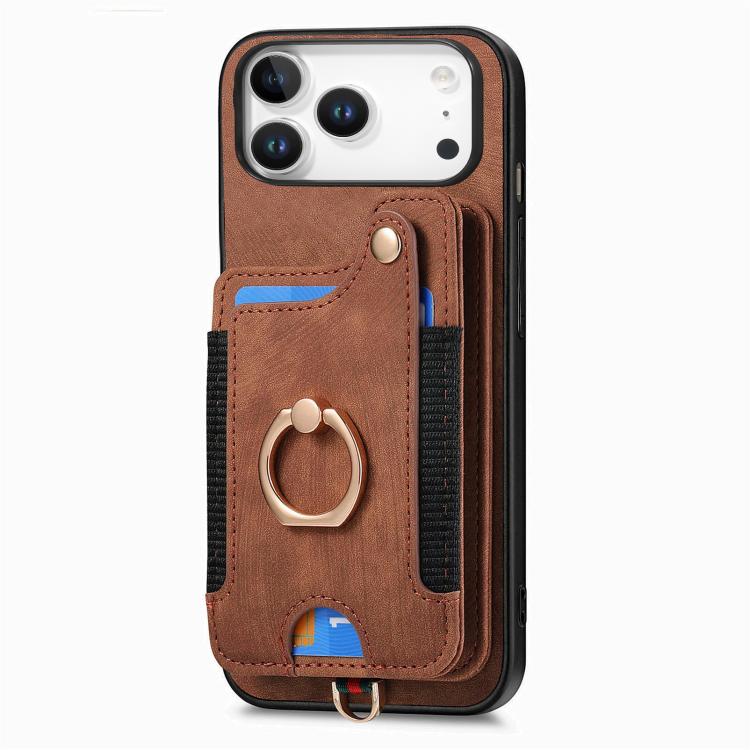 For iPhone 17 Pro Max Retro Skin-feel Ring Multi-card Wallet Phone Case