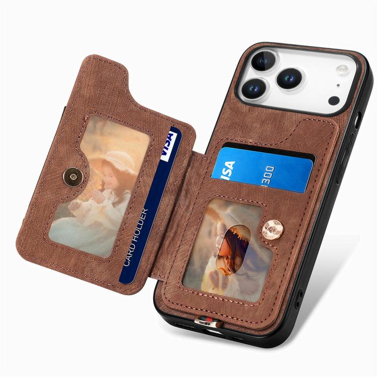 For iPhone 17 Pro Max Retro Skin-feel Ring Multi-card Wallet Phone Case