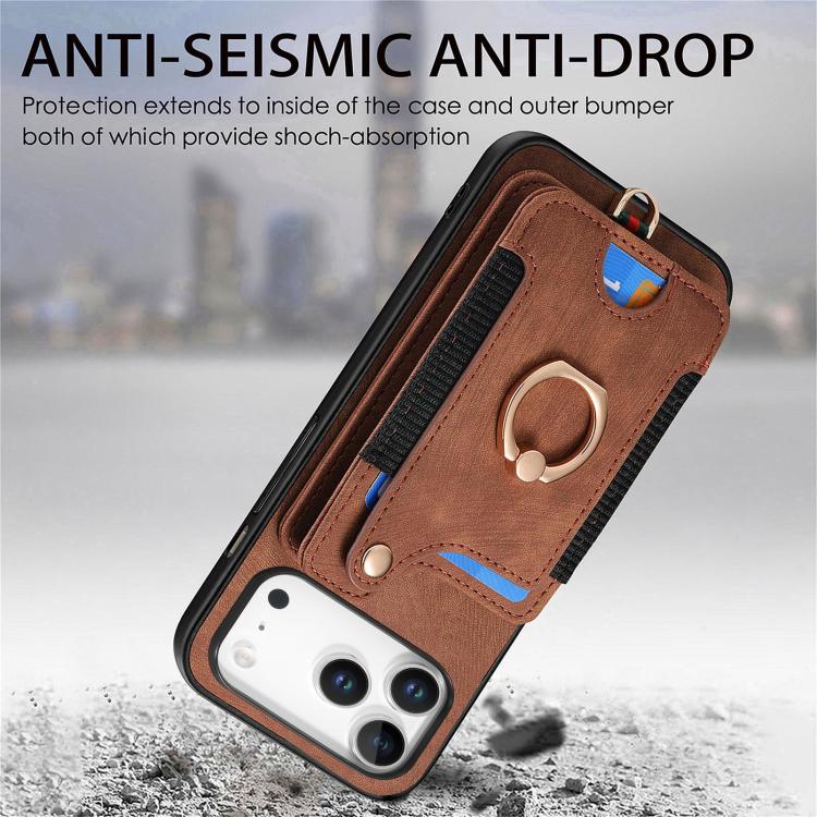 For iPhone 17 Pro Max Retro Skin-feel Ring Multi-card Wallet Phone Case