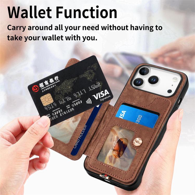 For iPhone 17 Pro Max Retro Skin-feel Ring Multi-card Wallet Phone Case