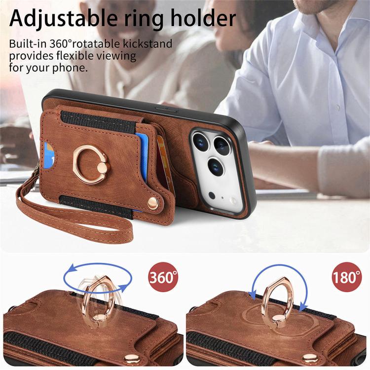 For iPhone 17 Pro Max Retro Skin-feel Ring Multi-card Wallet Phone Case