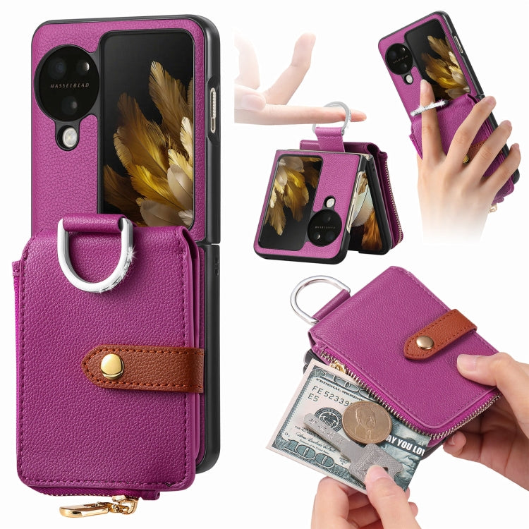 For OPPO Find N3 Flip Vertical Flip Zipper Wallet Ring Leather Phone Case