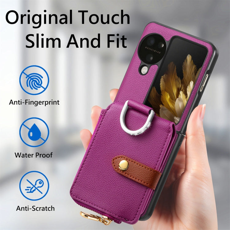 For OPPO Find N3 Flip Vertical Flip Zipper Wallet Ring Leather Phone Case