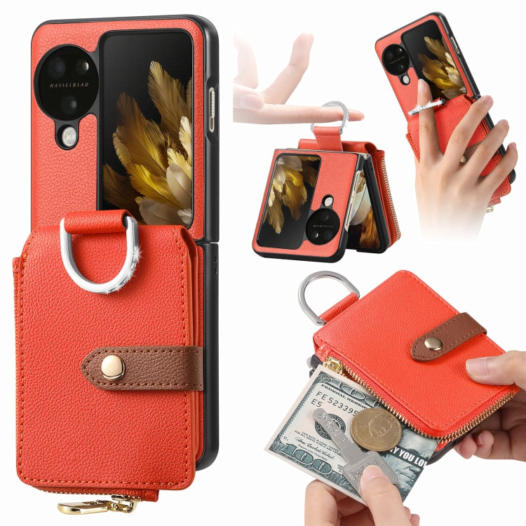 For OPPO Find N3 Flip Vertical Flip Zipper Wallet Ring Leather Phone Case