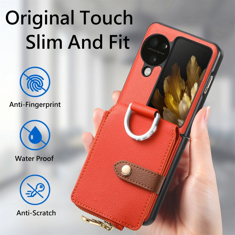 For OPPO Find N3 Flip Vertical Flip Zipper Wallet Ring Leather Phone Case