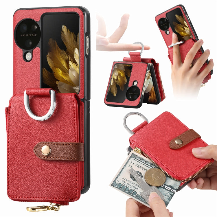 For OPPO Find N3 Flip Vertical Flip Zipper Wallet Ring Leather Phone Case