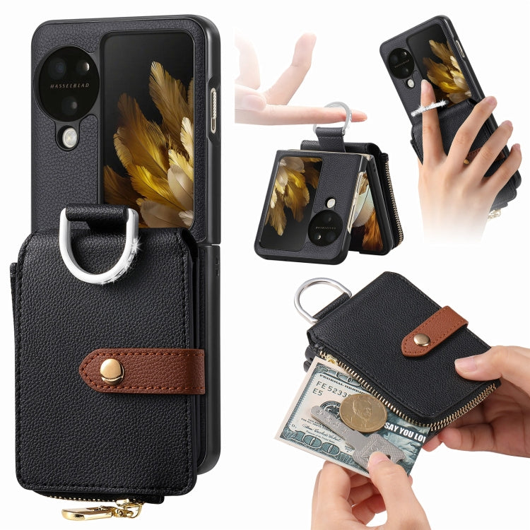 For OPPO Find N3 Flip Vertical Flip Zipper Wallet Ring Leather Phone Case