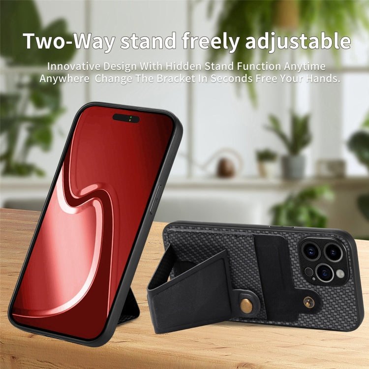 For iPhone 16 Carbon Fiber Wallet Flip Card K-shaped Holder Phone Case