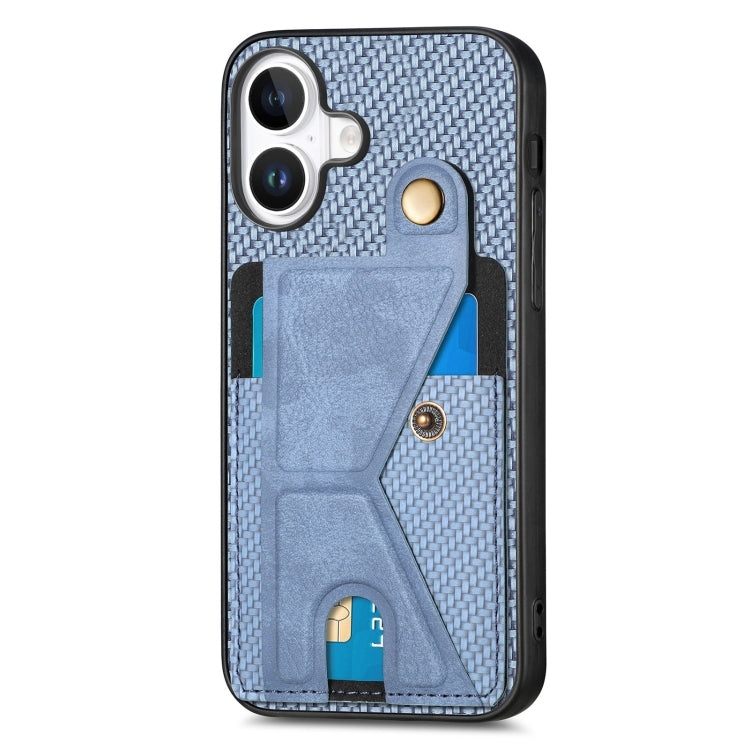 For iPhone 16 Carbon Fiber Wallet Flip Card K-shaped Holder Phone Case