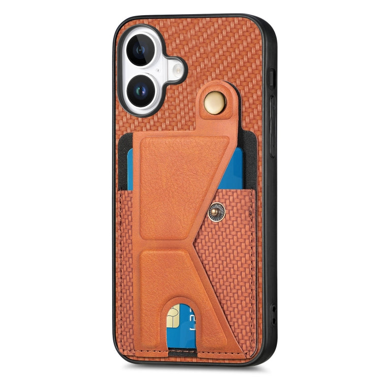 For iPhone 16 Carbon Fiber Wallet Flip Card K-shaped Holder Phone Case
