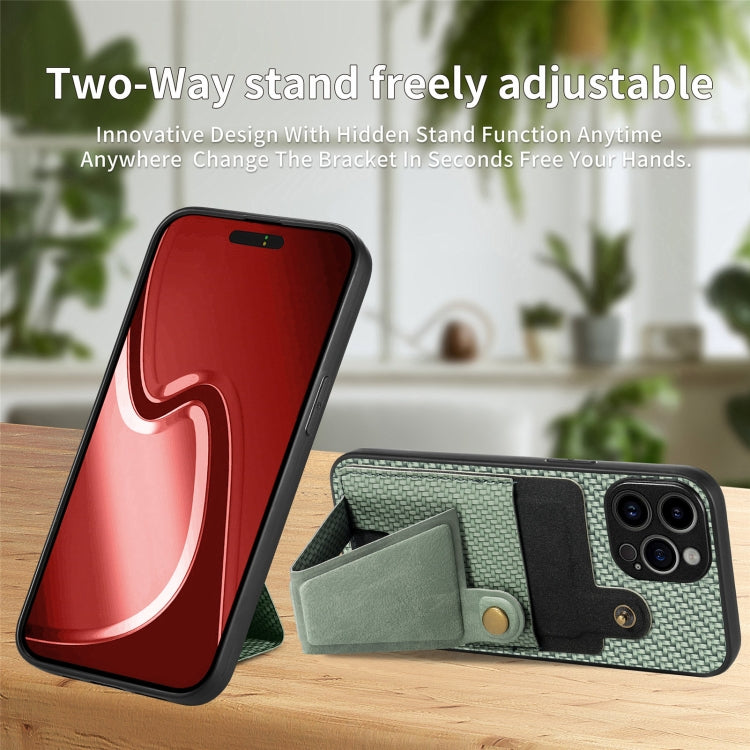 For iPhone 16 Carbon Fiber Wallet Flip Card K-shaped Holder Phone Case