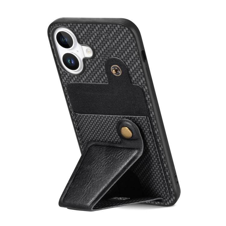 For iPhone 16 Plus Carbon Fiber Wallet Flip Card K-shaped Holder Phone Case