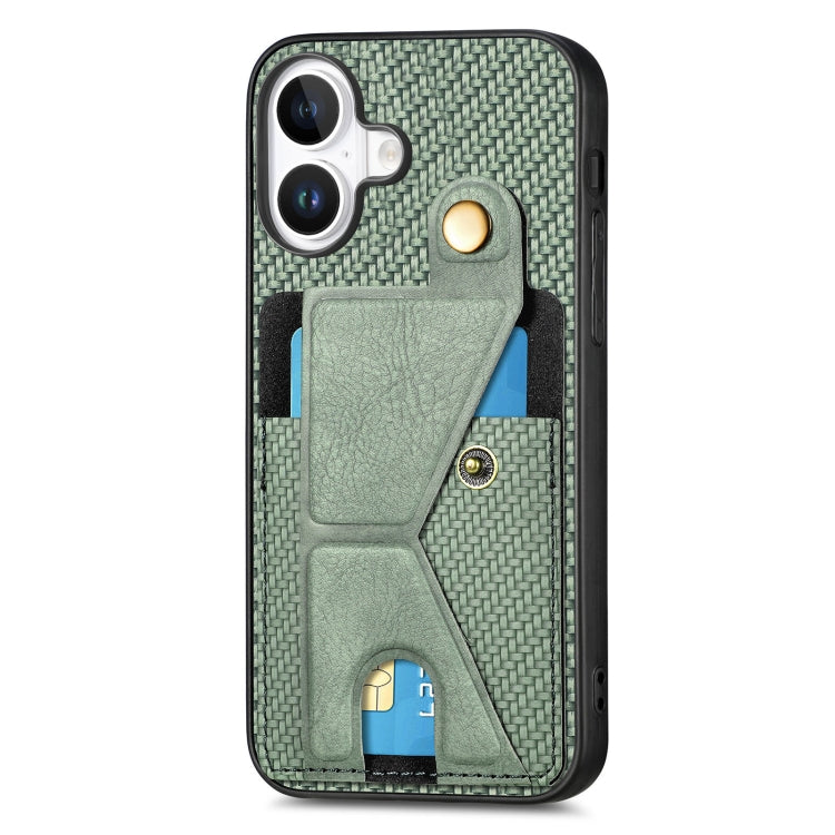 For iPhone 16 Plus Carbon Fiber Wallet Flip Card K-shaped Holder Phone Case