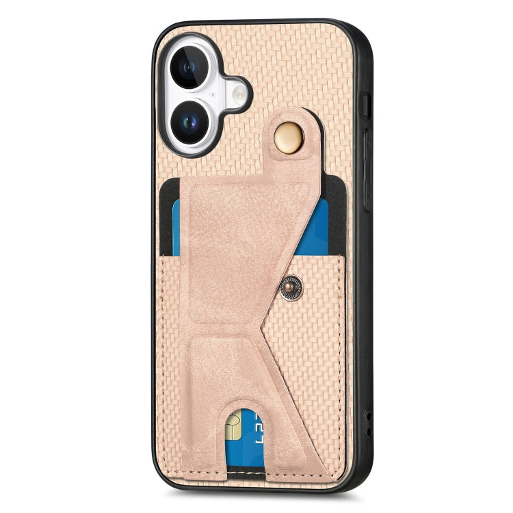 For iPhone 16 Plus Carbon Fiber Wallet Flip Card K-shaped Holder Phone Case