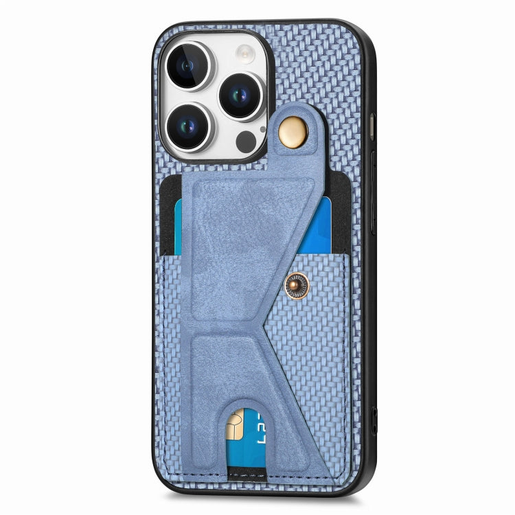 For iPhone 16 Pro Carbon Fiber Wallet Flip Card K-shaped Holder Phone Case