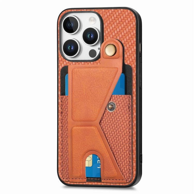 For iPhone 16 Pro Carbon Fiber Wallet Flip Card K-shaped Holder Phone Case