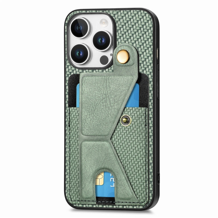For iPhone 16 Pro Carbon Fiber Wallet Flip Card K-shaped Holder Phone Case