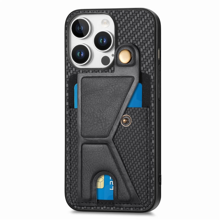 For iPhone 16 Pro Max Carbon Fiber Wallet Flip Card K-shaped Holder Phone Case