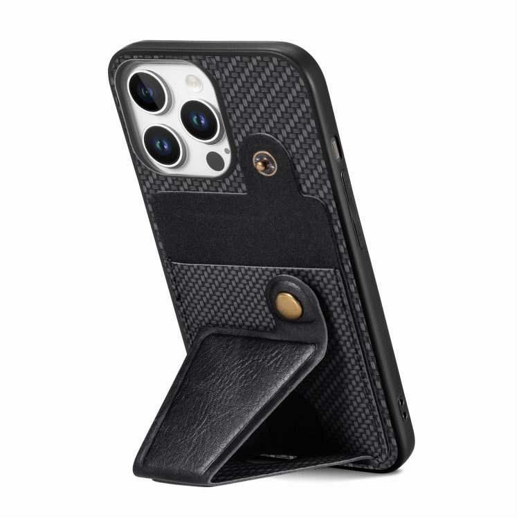 For iPhone 16 Pro Max Carbon Fiber Wallet Flip Card K-shaped Holder Phone Case