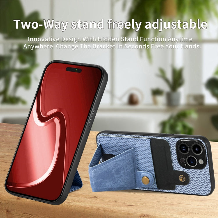 For iPhone 16 Pro Max Carbon Fiber Wallet Flip Card K-shaped Holder Phone Case