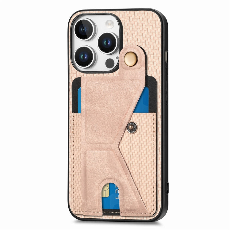 For iPhone 16 Pro Max Carbon Fiber Wallet Flip Card K-shaped Holder Phone Case
