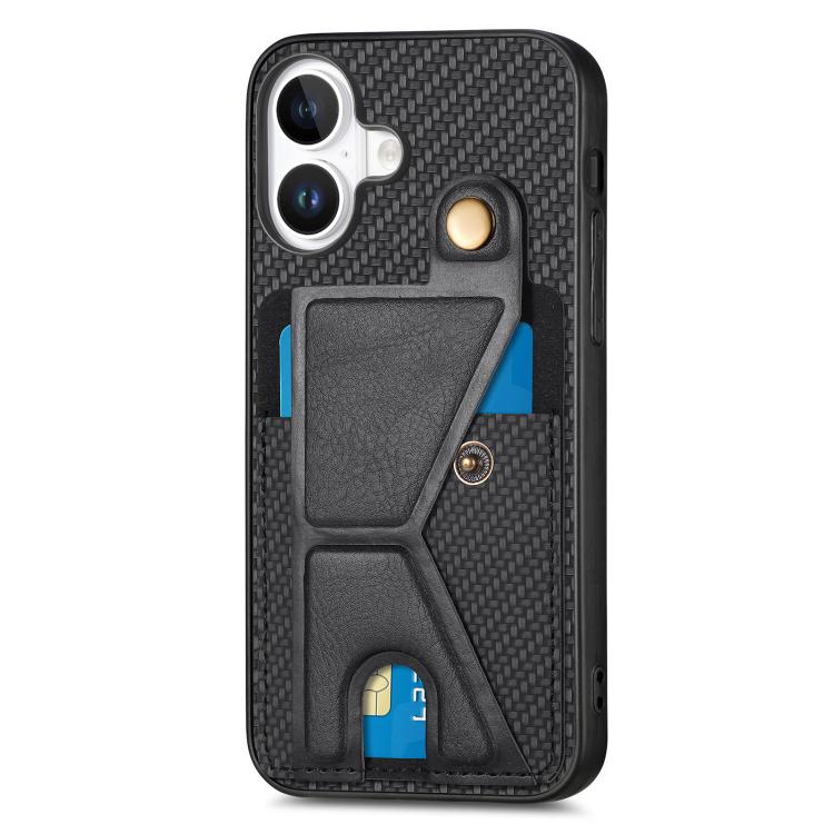 For iPhone 17 Carbon Fiber Wallet Flip Card K-shaped Holder Phone Case