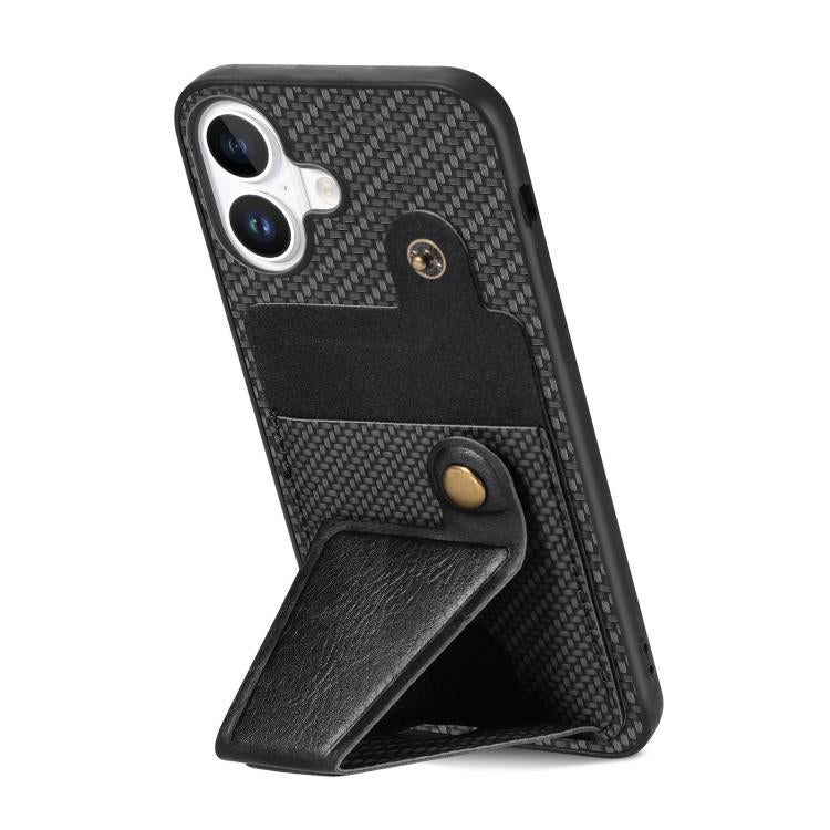 For iPhone 17 Carbon Fiber Wallet Flip Card K-shaped Holder Phone Case