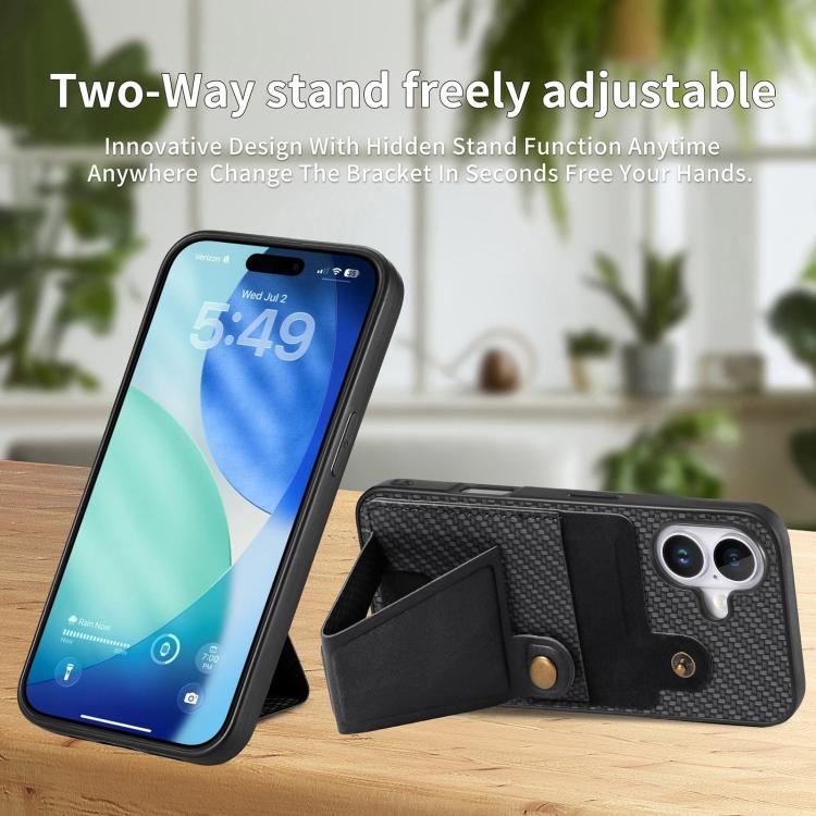 For iPhone 17 Carbon Fiber Wallet Flip Card K-shaped Holder Phone Case