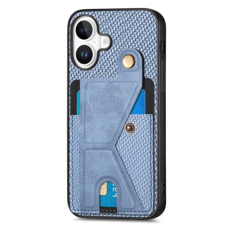 For iPhone 17 Carbon Fiber Wallet Flip Card K-shaped Holder Phone Case