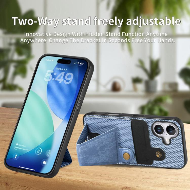 For iPhone 17 Carbon Fiber Wallet Flip Card K-shaped Holder Phone Case