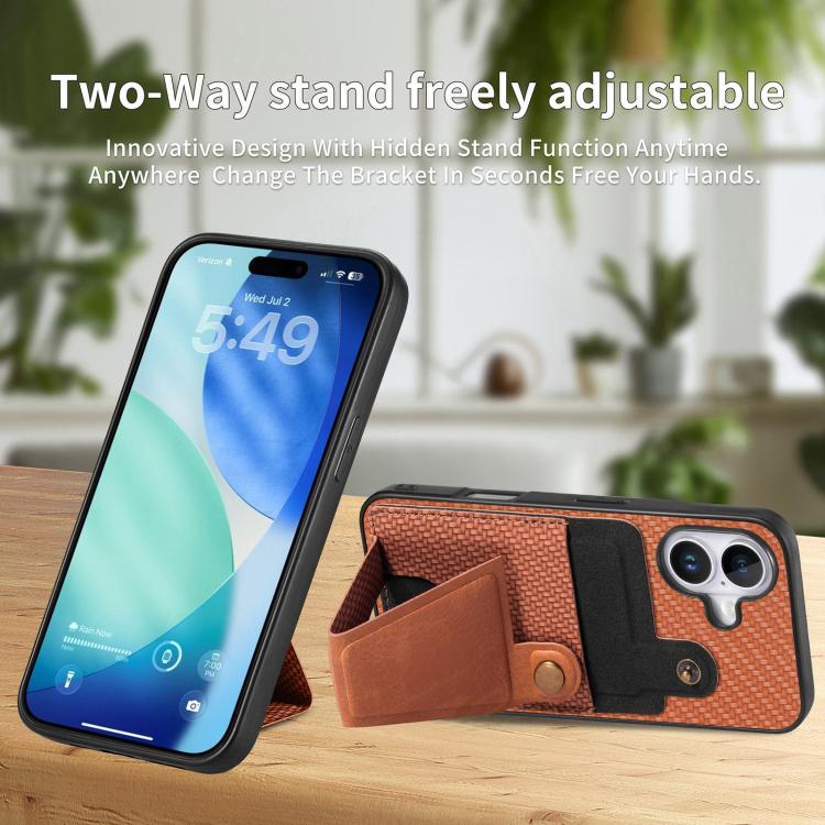 For iPhone 17 Carbon Fiber Wallet Flip Card K-shaped Holder Phone Case