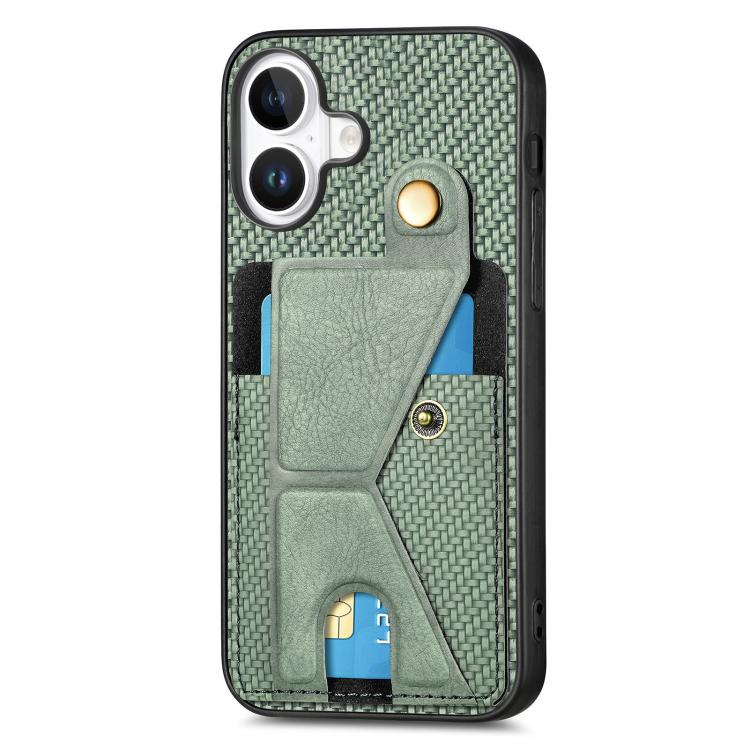 For iPhone 17 Carbon Fiber Wallet Flip Card K-shaped Holder Phone Case
