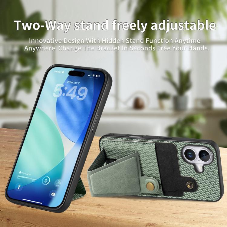 For iPhone 17 Carbon Fiber Wallet Flip Card K-shaped Holder Phone Case