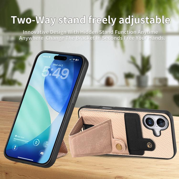 For iPhone 17 Carbon Fiber Wallet Flip Card K-shaped Holder Phone Case
