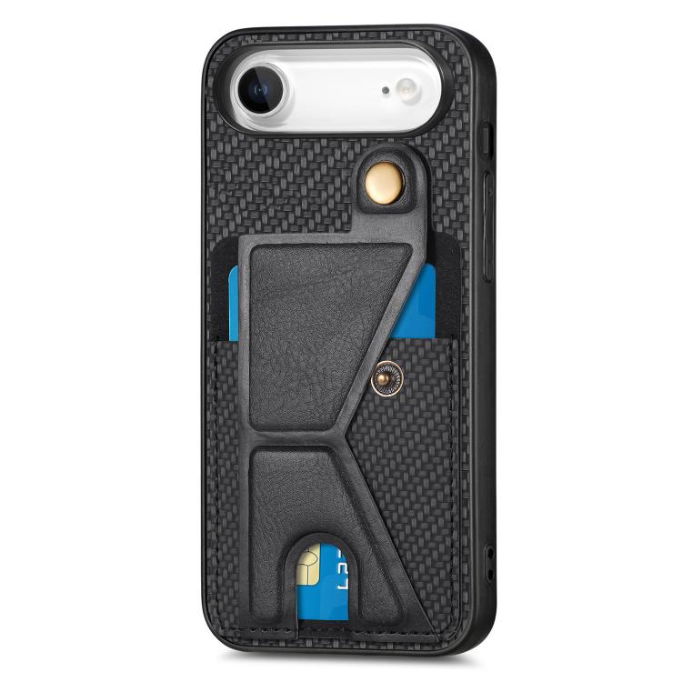 For iPhone Air Carbon Fiber Wallet Flip Card K-shaped Holder Phone Case
