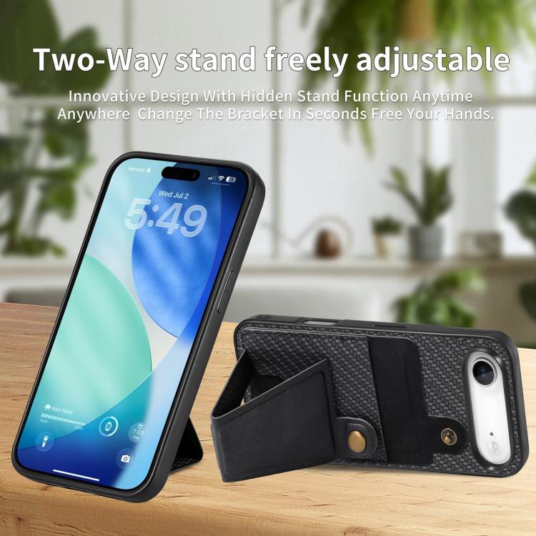 For iPhone Air Carbon Fiber Wallet Flip Card K-shaped Holder Phone Case