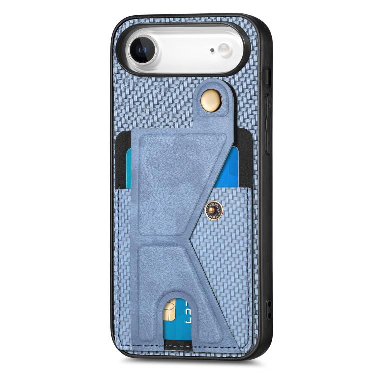 For iPhone Air Carbon Fiber Wallet Flip Card K-shaped Holder Phone Case