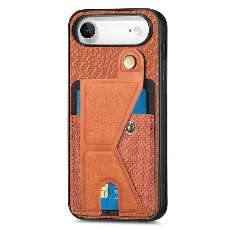For iPhone Air Carbon Fiber Wallet Flip Card K-shaped Holder Phone Case