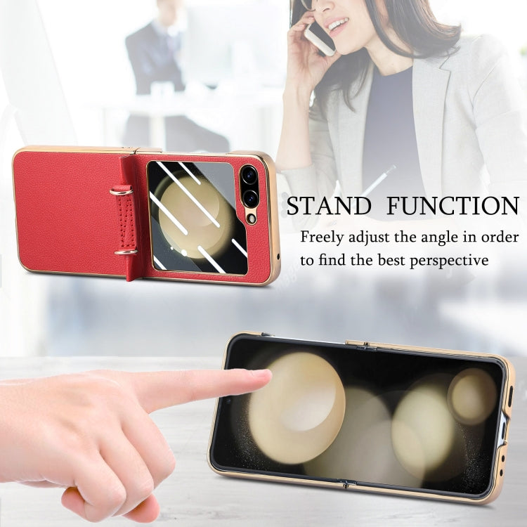 For Samsung Galaxy Z Flip5 5G Crossbody Litchi Texture PU Integrated Phone Case