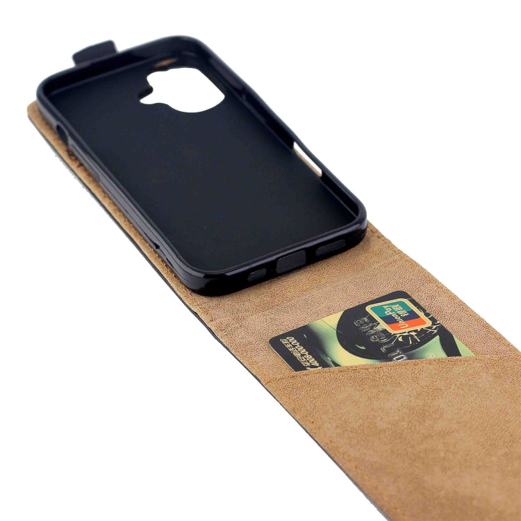 For iPhone 16 Vertical Flip Leather Phone Case with Card Slot - Black