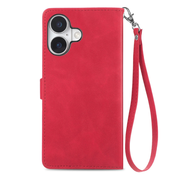 For iPhone 16 Embossed Flower Zipper Leather Phone Case