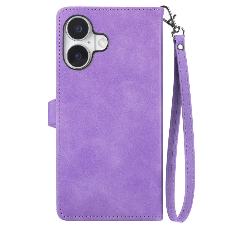 For iPhone 16 Embossed Flower Zipper Leather Phone Case