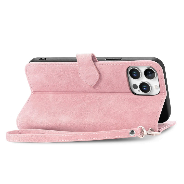 For iPhone 16 Pro Embossed Flower Zipper Leather Phone Case